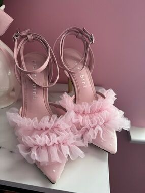 Gianni Bini Ruffle Mesh Heels